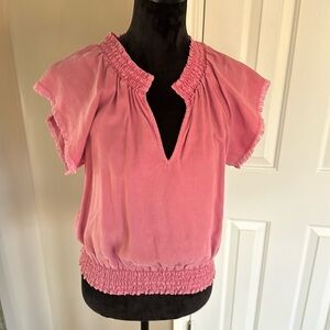 Cloth and stone size small blouse. Pink with frayed hem sleeves and elastic hem